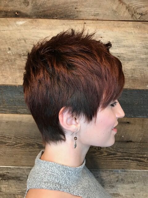 Short Pixie Textured Piecey Cut Burgundy Mahongeny Hair Messy Sexy